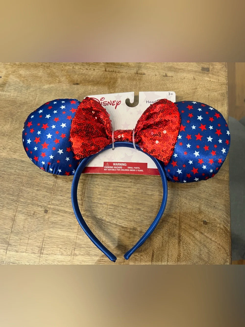 Disney Blue Star Minnie Ear Headband with Red Sequin Bow